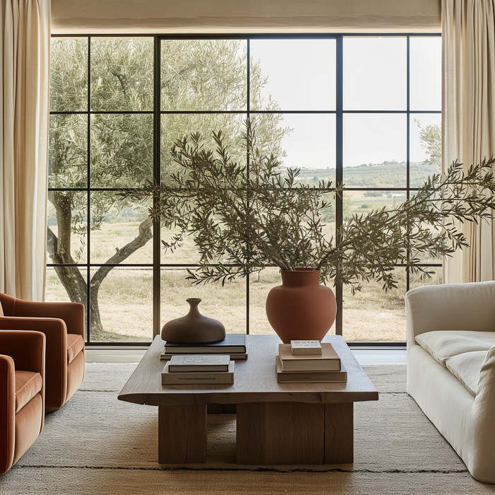 Nº160/Fabrics, accessories, and custom shutters provide excellent privacy control for the bedroom and bathroom windows